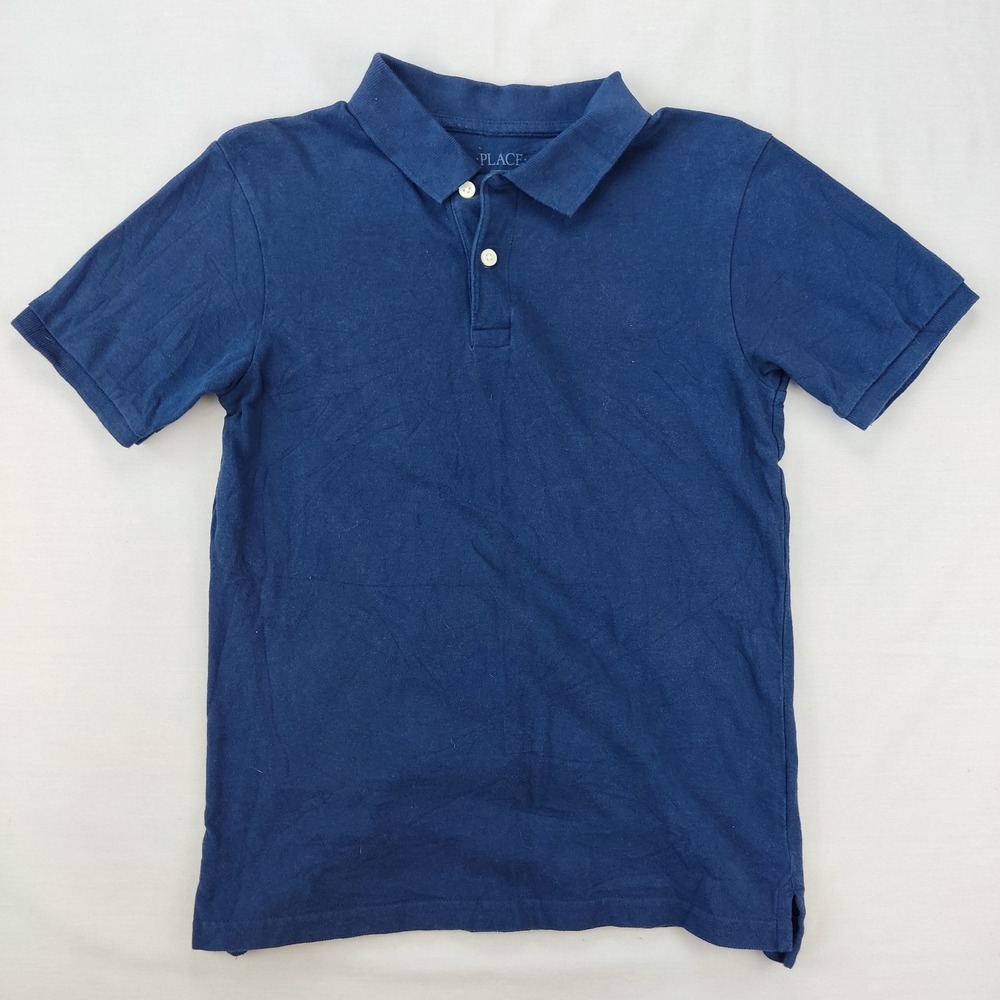 The Children's Place Polo Shirt Boys L 10/12 Blue Pique Short‎ Sleeve Casual Top